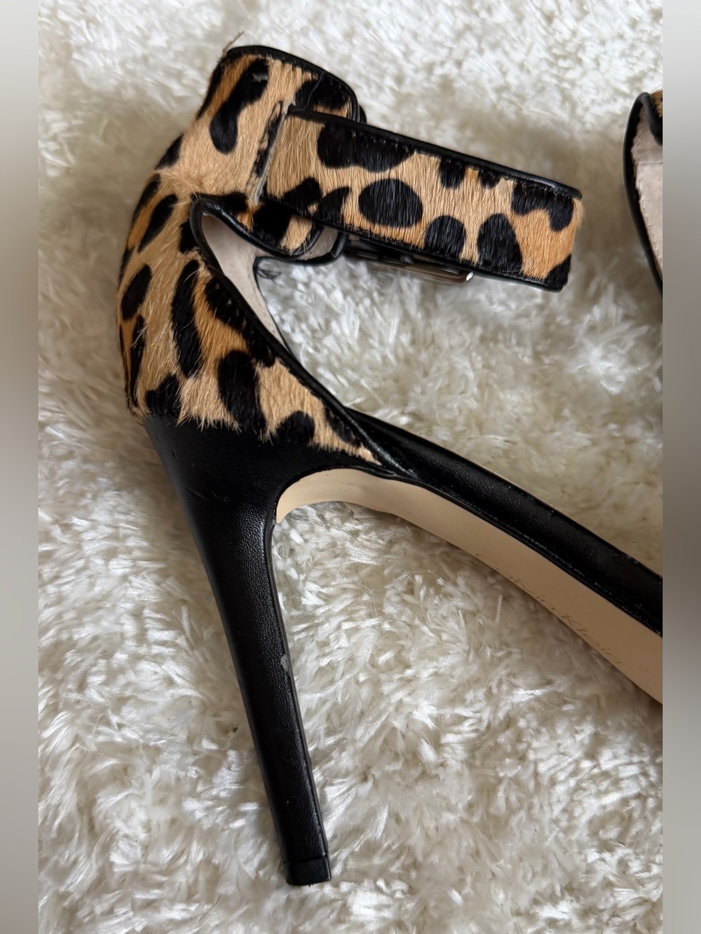 Calvin Klein Leopard Print Ankle-Strap Stiletto Heels - Black & Tan - Picture 3 of 9